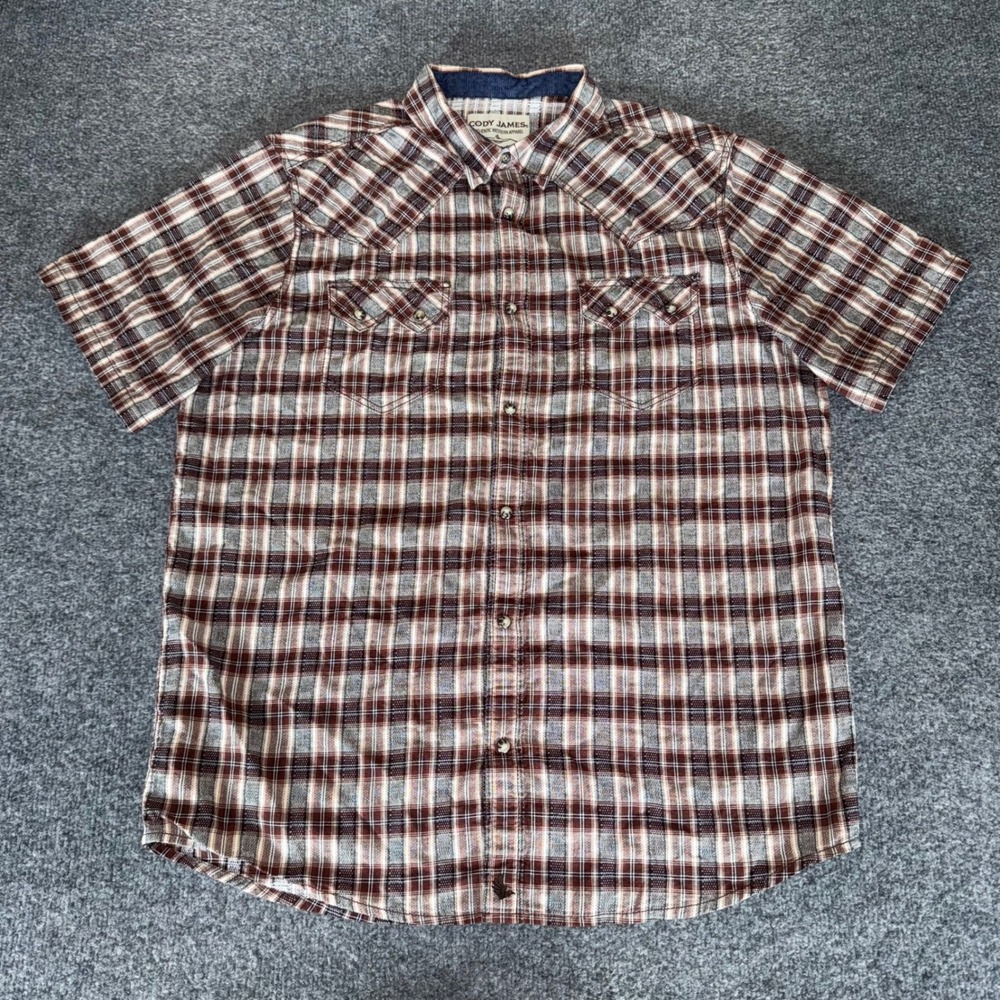 Cody James Western Shirt‎ Mens XL Pearl Snap Sawtooth Short Sleeve Cowboy Rodeo